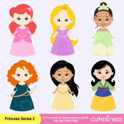 Cute princess clipart set 2 : Instant Download PNG file 300
