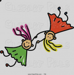 Girl With 2 Friends Clipart