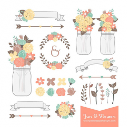 Rustic Flower & Mason Jar Digital Clipart - Graphics For Wedding ...