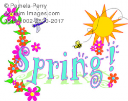 Clip Art Illustration of Spring Text With Flowers