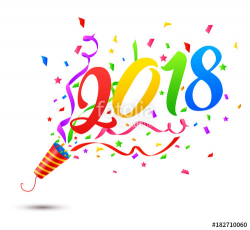 vector illustration of happy new year 2018 with confetti.