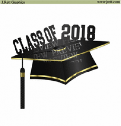 Graduation 2018 clip art, Black and Gold, Graduation cap Clipart ...