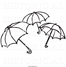 Clipart of Three Opened Umbrellas - Black and White Outline by ...