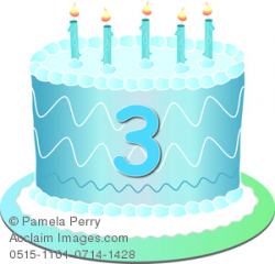 Clip Art Image of a Blue Birthday Cake With the Number 3