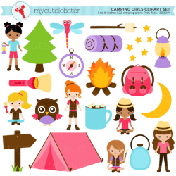 Camping Girls Clipart Set - clip art set of camping items, tent ...