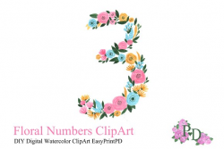 Hand painted Floral Number 3 ~ Illustrations ~ Creative Market