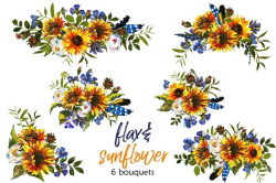 Boho Sunflower Flax Flowers PNG ~ Illustrations ~ Creative Market