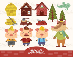 Three Little Pig Clipart set / instant download 13009