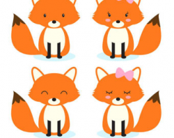 Fox clip art Mama and Baby Fox clipart Forest Animals clip