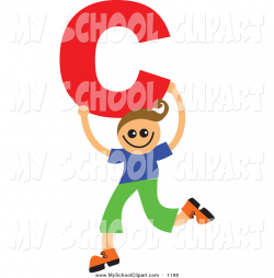 Clip Art of a Happy White Boy Holding a Letter C by Prawny - #1108