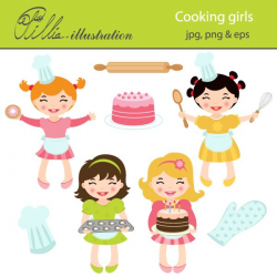 This cute Cooking girls clipart set comes with 8 cliparts featuring ...