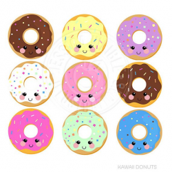 Kawaii Donuts Cute Digital Clipart, Donut Clipart, Donut Graphics ...