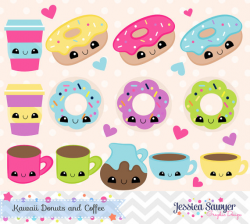INSTANT DOWNLOAD - Kawaii Coffee and Donut Clipart and Vectors for ...