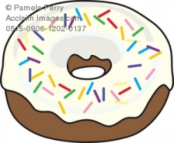 Clip Art Illustration of a Vanilla Frosted Donut With Sprinkles