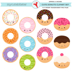 Cute Donuts Clipart Set - clip art set of kawaii donuts, cute donuts ...