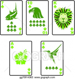 EPS Illustration - Cards clubs green 7 10 k a 4. Vector Clipart ...