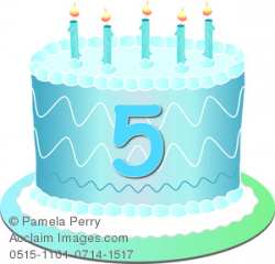 Clip Art Image of a Blue Birthday Cake With the Number 5