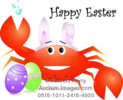Clip Art Image of a Cute Cartoon Crab Wearing Easter Bunny Ears