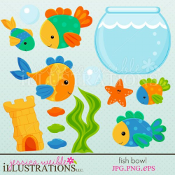 Fish Bowl clipart set comes with 13 cute graphics including: 5 ...