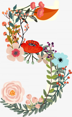 Flowers Number 5, Digital Flowers, Digital Flower, Art Font PNG ...