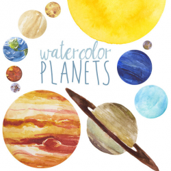 Watercolor Planets Clip Art set Solar System Science Clip