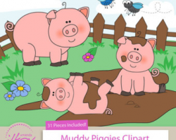 Pigs Clipart Digital Vector Farm Animal Baby Pig Pigs