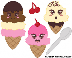 Cute Ice cream Clipart Pink and Brown 5 PNG Images