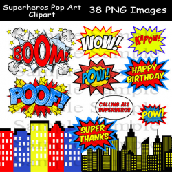 Superhero Clipart 5 Photo booth Party Props Set - 38 Piece PRINTABLE ...