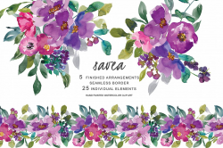 Hand Painted Watercolor Purple Flowers | Design Bundles