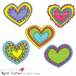 Bright Doodle Hearts Digital Clipart - Ideal for Scrapbooking, Card ...