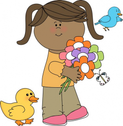 girl with flowers and birds 5 spring clip art kids | Truly Hand Picked