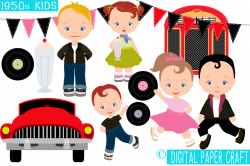 1950s Kids, Retro Clipart, 50s clipart, Rock n Roll Clipart, by ...
