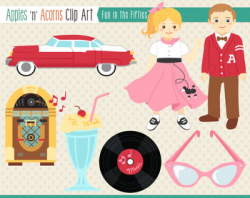 1950s Fun in the Fifties Clip Art - color and outlines by Apples 'n ...