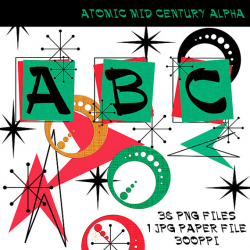 Mid Century Atomic Retro Alpha Kit, Mid Century Clip Art, Atomic ...