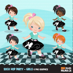Sock Hop Party Clipart. 50's retro characters dancing, swing ...