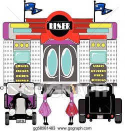 Vector Art - 50s diner with hotrods. Clipart Drawing gg58581483 ...