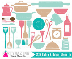 Kitchen Clipart Set Retro Kitchen Utensils Clip Art Graphic