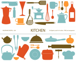 Kitchen clipart's, retro kitchen utensils, scrapbook supplies ...