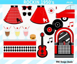 1950 S Sock Hop Clipart Poodle Skirt Jukebox Car Milkshake Bar ...