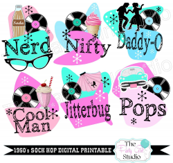 1950's Sock Hop FULL Page Digital Printable/Table Centerpieces/Sock ...