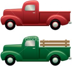 Two cartoon vintage pick-up truck outline drawings, one red and one ...