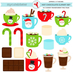 Festive Hot Chocolate Clipart Set - marshmallows, candy cane ...