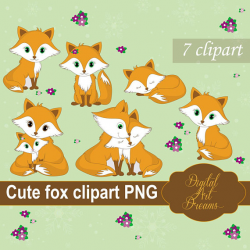 Fox Clipart, Cute Animals, Baby & Mom Foxes Graphics, Family, Party ...