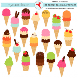 Ice Cream Cones Clipart Set - clip art set of ice creams, summer ice ...