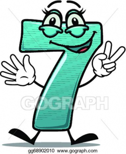 Vector Clipart - Happy number 7 making a victory sign. Vector ...