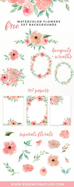 Free Watercolor Flowers Clipart, Floral Wreaths, 5x7 Borders
