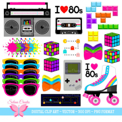 80s Clipart Set, Digital Clipart, Clip Art, 1980s Set, Vector, PNG ...