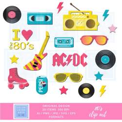 80'S CLIPART Printable 80s party decor retro digital 1980's clip art icons  Planner Sticker 80's icons Instant download 80's I Love the 80's