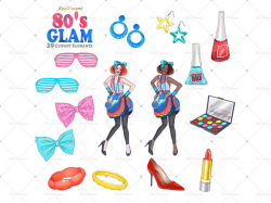 80s Fashion Clip Art Digital Clip Art Makeup Stilleto Bracelet Heels ...