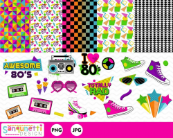 80s Clipart, eighties clip art, 80s Party, retro digital graphics instant  download